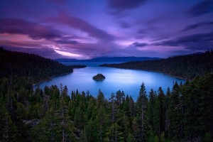 Blue sunset lake