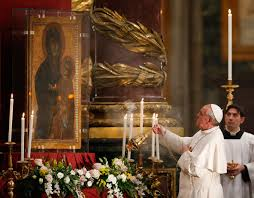 Pope Francis and icon of Mary